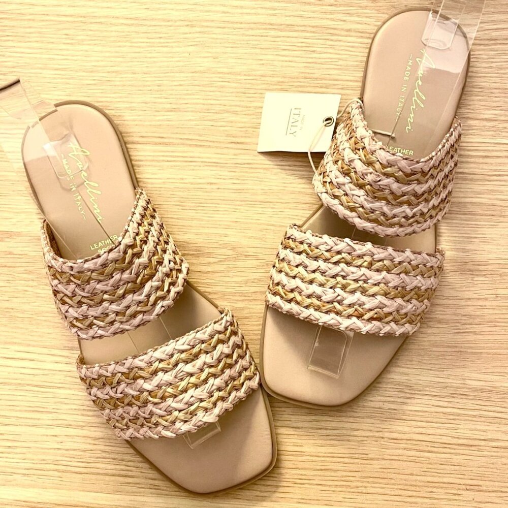 Avellini Made in Italy Braided Band Sandals Women Size 8 in Tan